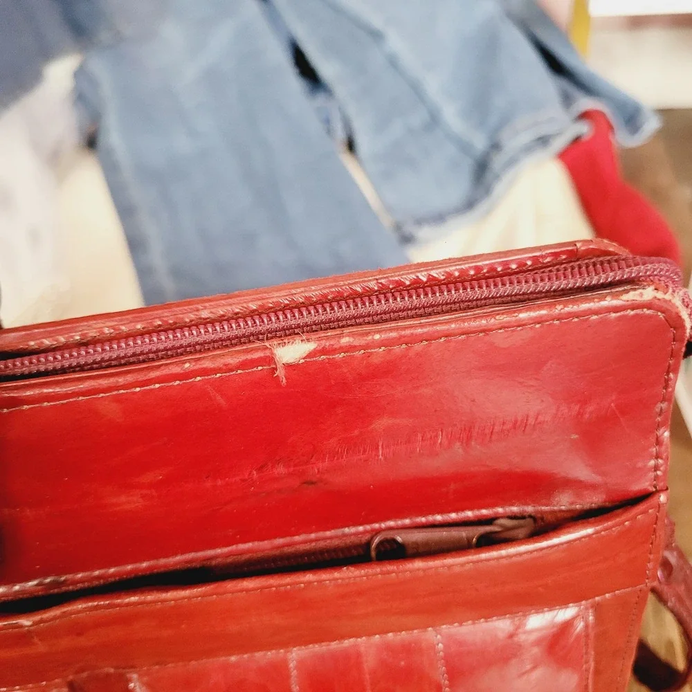 Vintage Red Eel‎ Skin Briefcase Laptop Bag Shoulder Career Business 1980s Retro